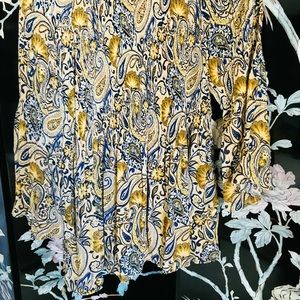 NWT shades of gold and accent blue paisley top